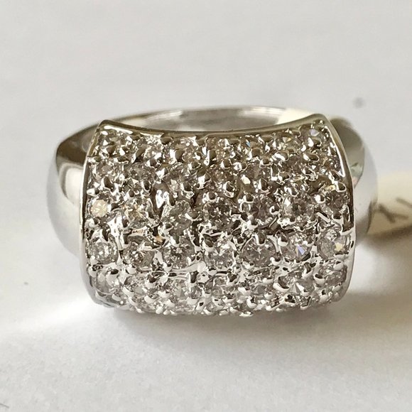 Vintage Silver Art Deco Crystal Cocktail Ring Size 9 Camilla Lucia Plated - Picture 1 of 11